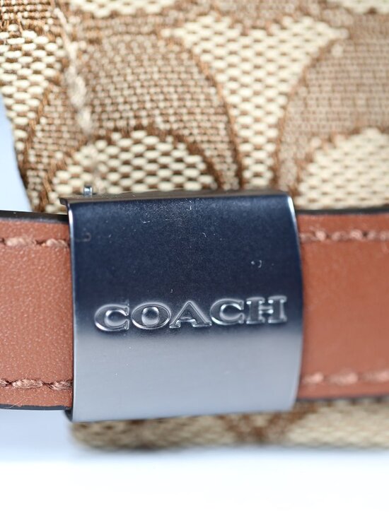 NWT Coach Unisex Signature Jacquard Hat with Cow Leather Khaki XS/S NWT $128